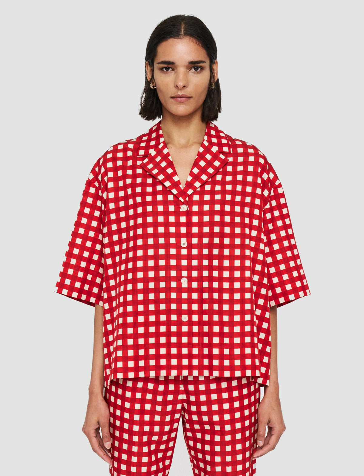 JOSEPH Fashion Women Vichy Cotton Silk Leopold Shirt Crimson Combo