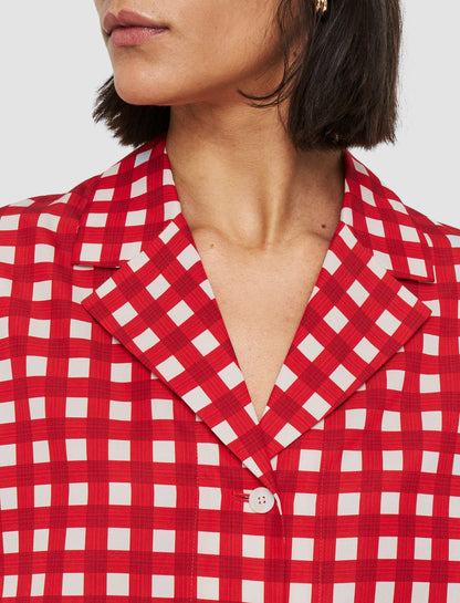 JOSEPH Fashion Women Vichy Cotton Silk Leopold Shirt Crimson Combo