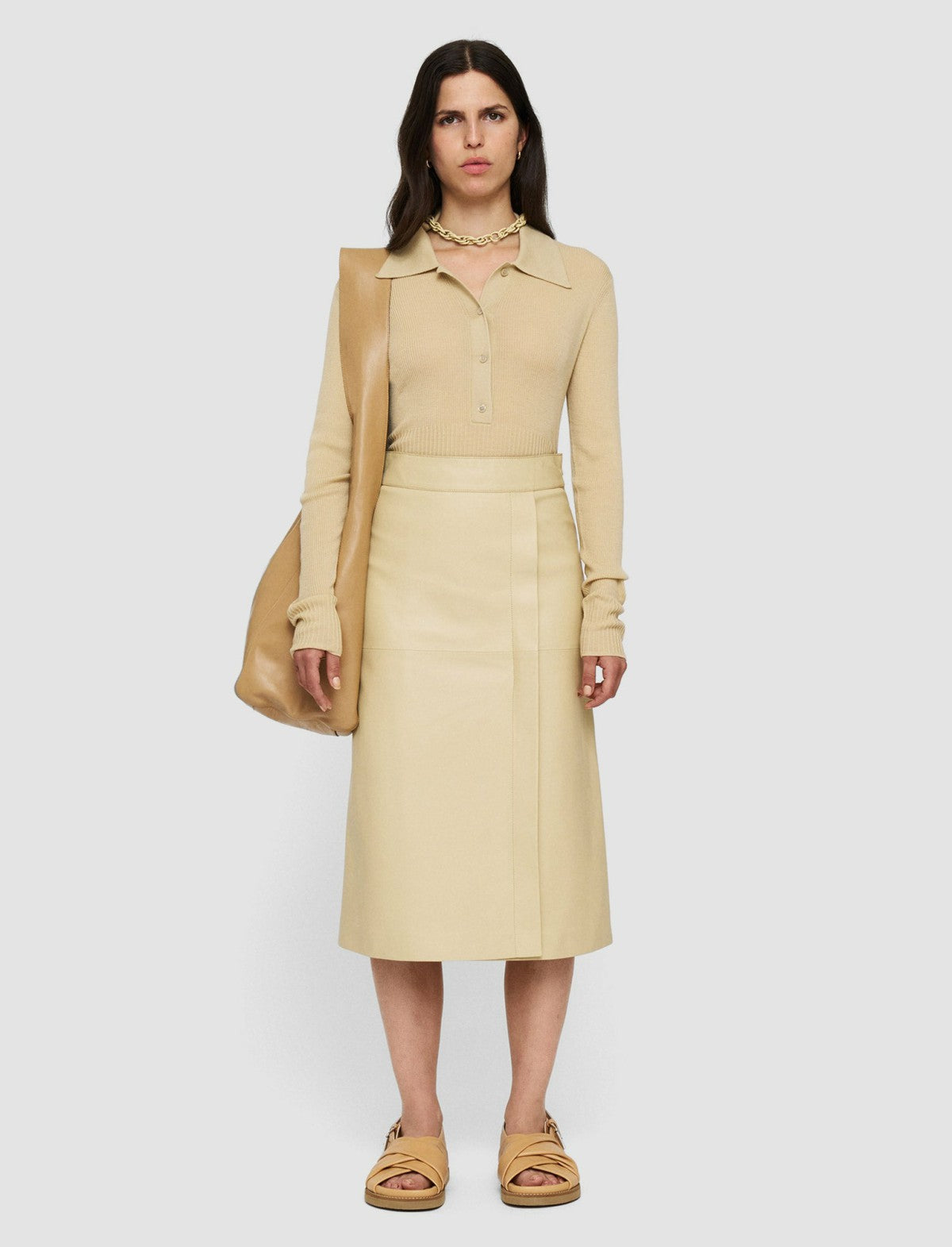 JOSEPH Fashion Women Nappa Leather Sèvres Skirt Safari