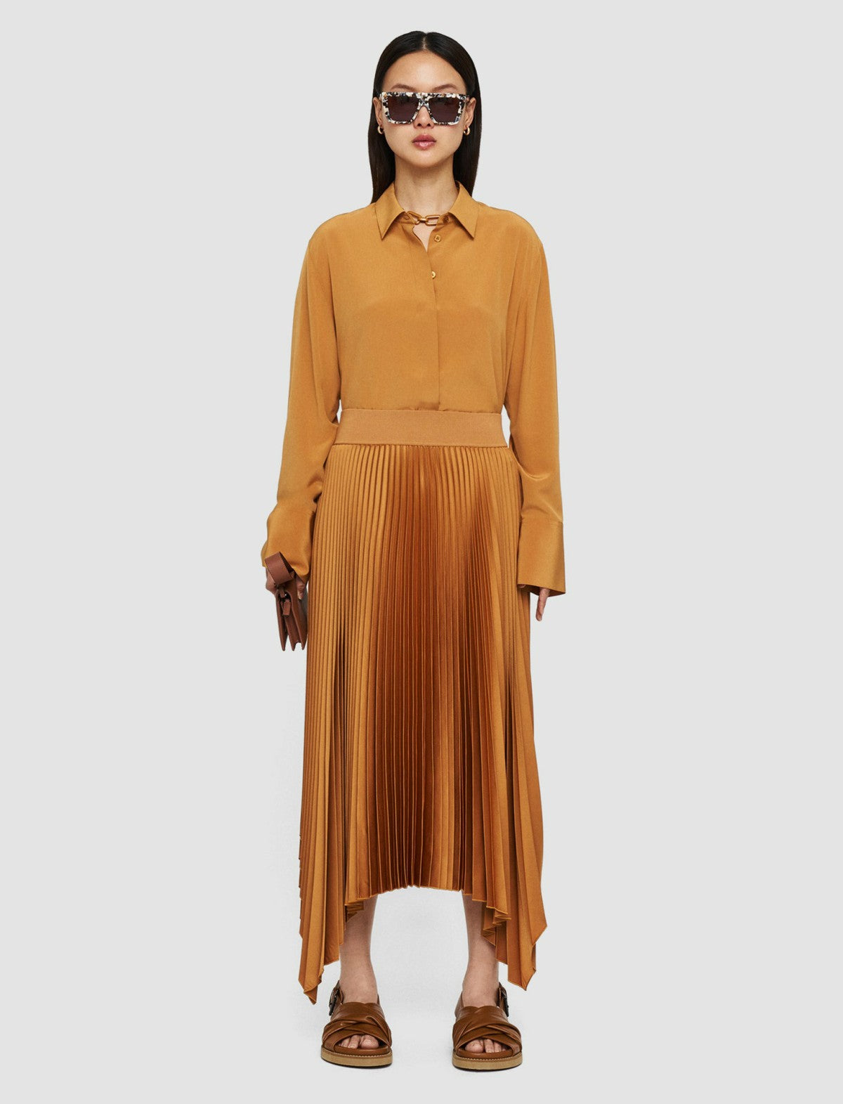 JOSEPH Fashion Women Ade Knit Weave Plissé Skirt Clay