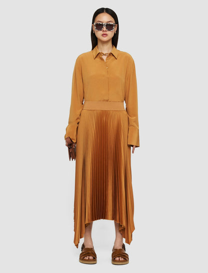 JOSEPH Fashion Women Ade Knit Weave Plissé Skirt Clay