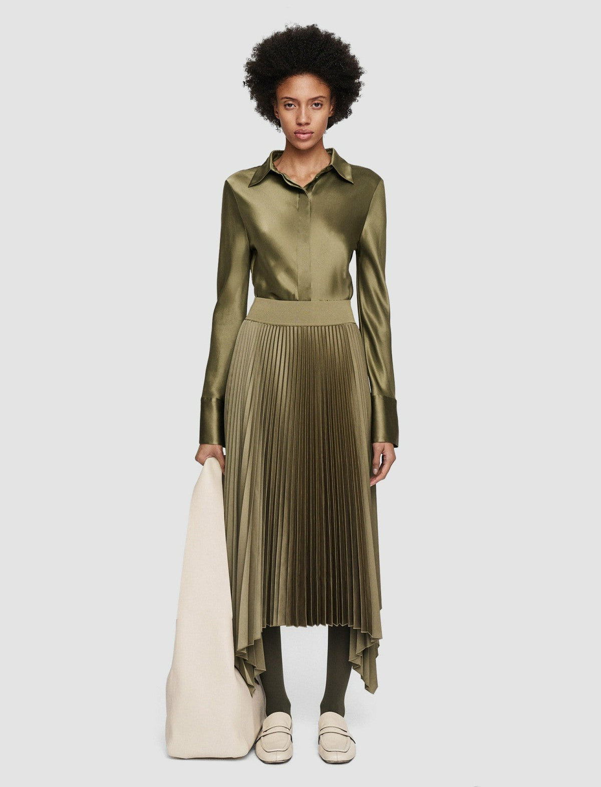 JOSEPH Fashion Women Ade Knit Weave Plissé Skirt Dark Olive