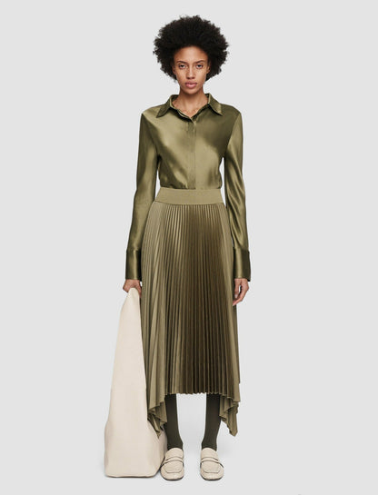 JOSEPH Fashion Women Ade Knit Weave Plissé Skirt Dark Olive
