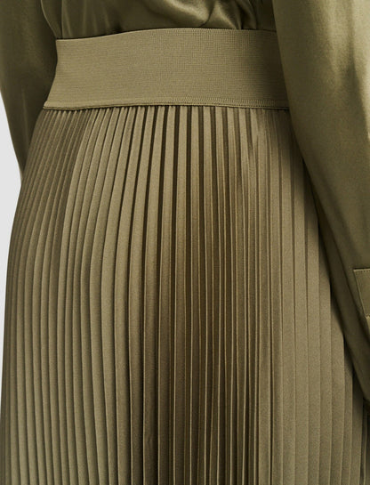 JOSEPH Fashion Women Ade Knit Weave Plissé Skirt Dark Olive