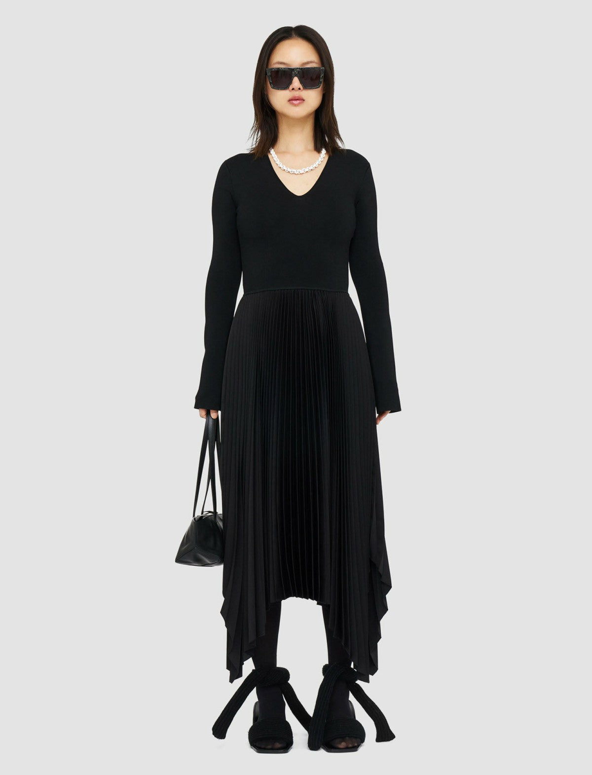 JOSEPH Fashion Women Knit Weave Plissé Dubois Dress Black