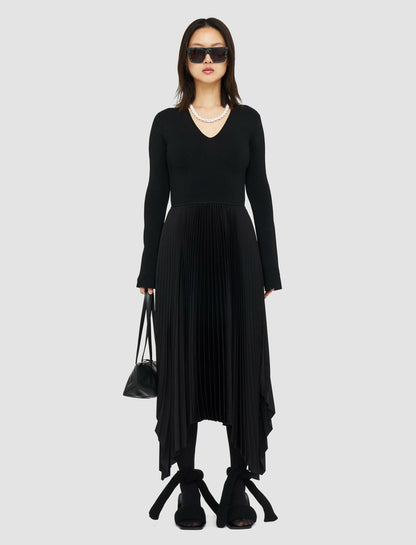 JOSEPH Fashion Women Knit Weave Plissé Dubois Dress Black