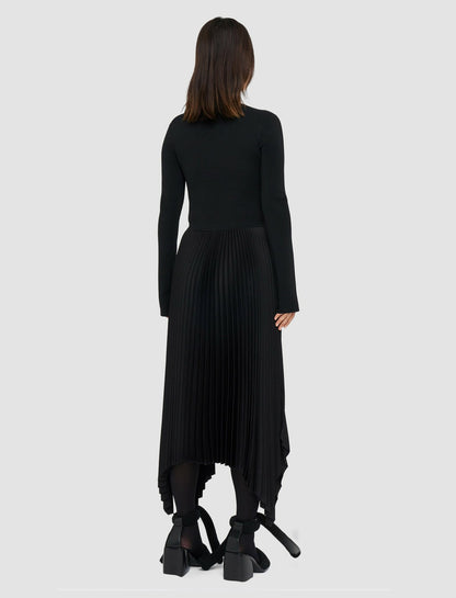 JOSEPH Fashion Women Knit Weave Plissé Dubois Dress Black