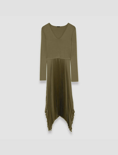 JOSEPH Fashion Women Knit Weave Plissé Dubois Dress Dark Olive