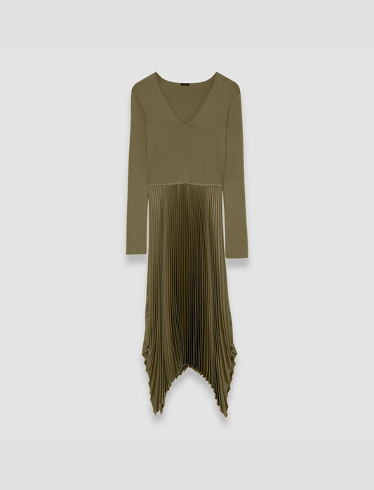 JOSEPH Fashion Women Knit Weave Plissé Dubois Dress Dark Olive
