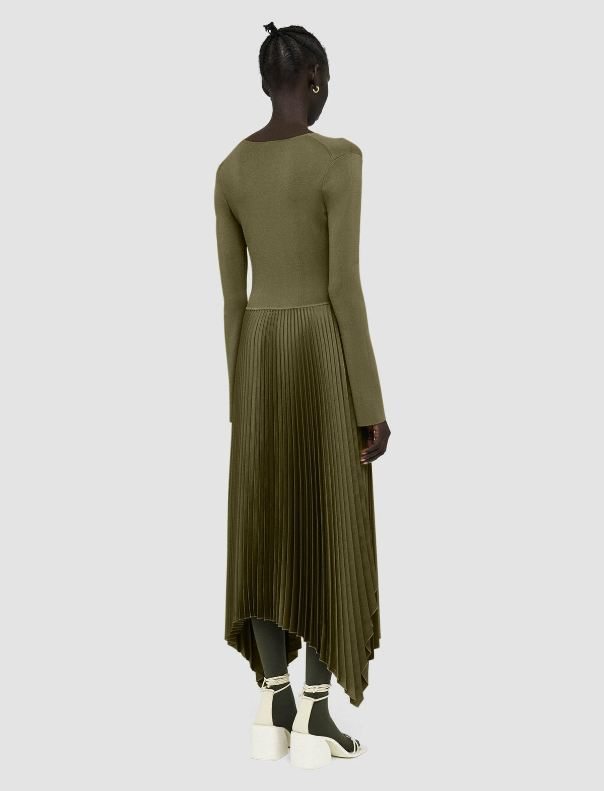 JOSEPH Fashion Women Knit Weave Plissé Dubois Dress Dark Olive