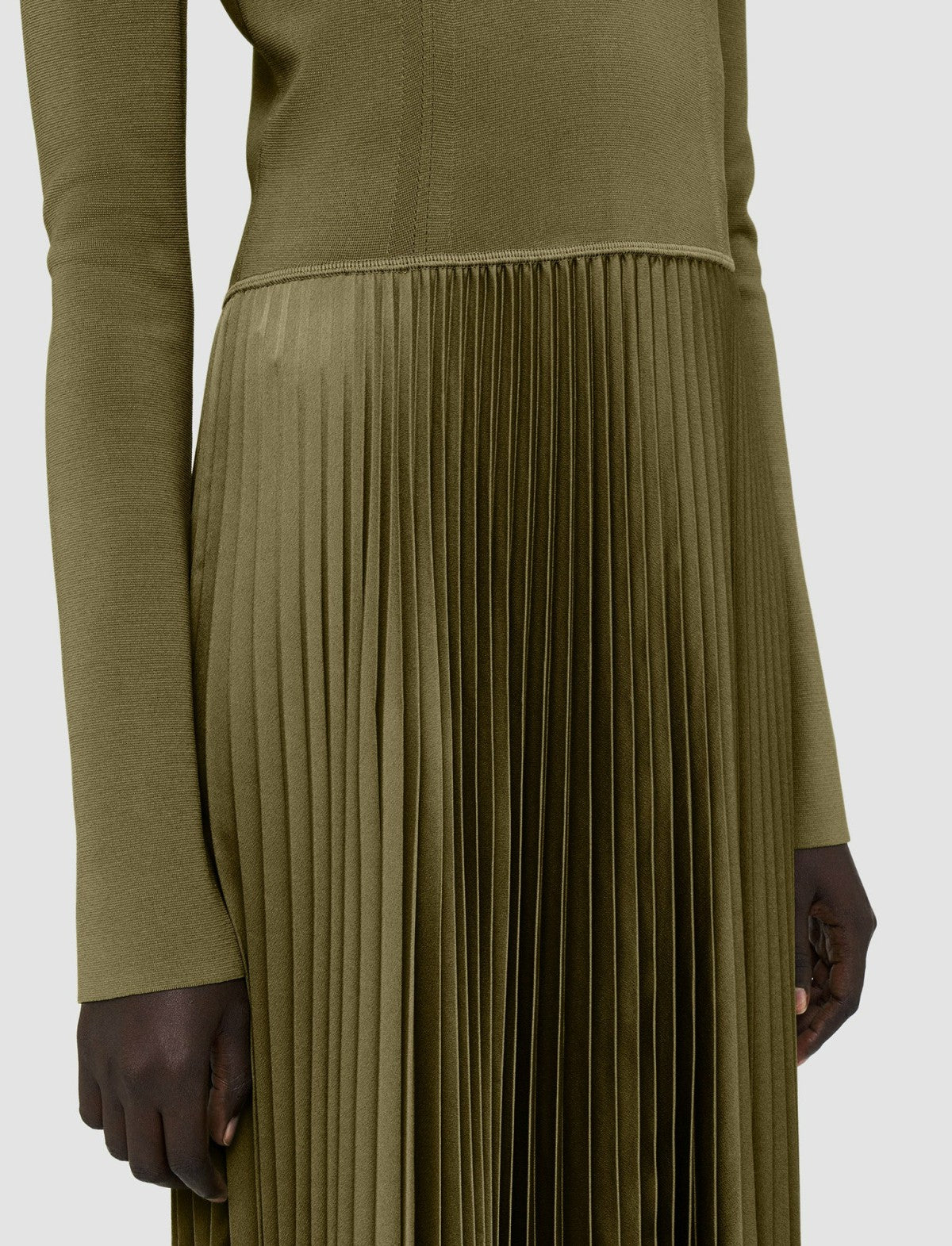 JOSEPH Fashion Women Knit Weave Plissé Dubois Dress Dark Olive