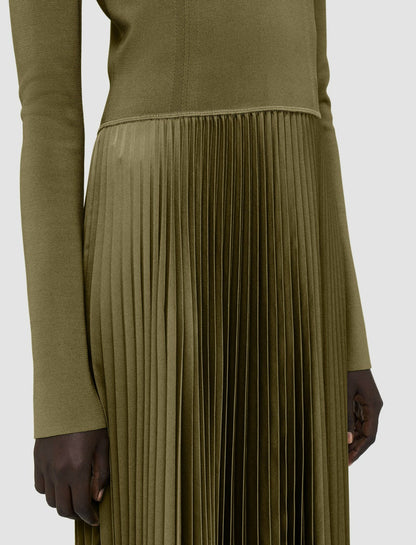 JOSEPH Fashion Women Knit Weave Plissé Dubois Dress Dark Olive