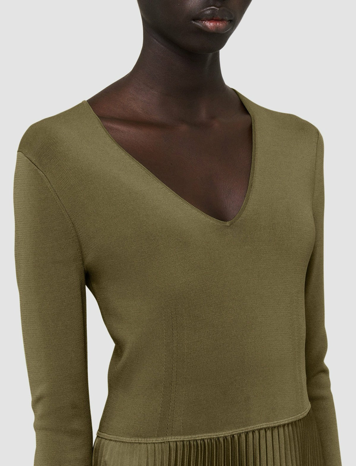 JOSEPH Fashion Women Knit Weave Plissé Dubois Dress Dark Olive