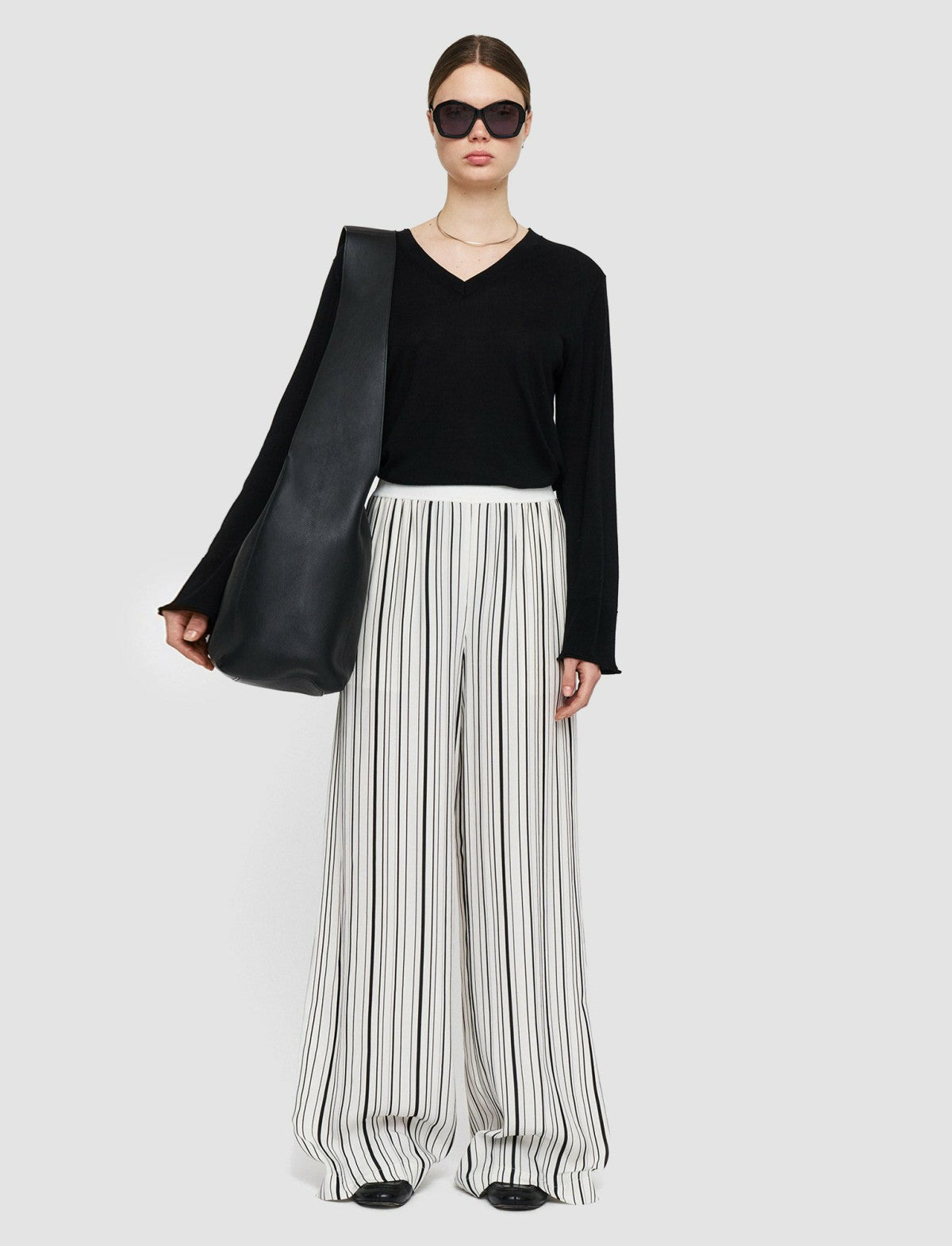 JOSEPH Fashion Women Silk Animation Hulin Trousers Oyster White/ Black