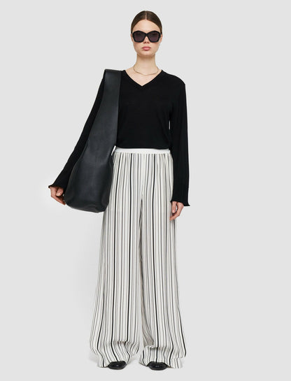 JOSEPH Fashion Women Silk Animation Hulin Trousers Oyster White/ Black