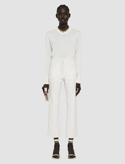 JOSEPH Fashion Women Duke Leather Stretch Trousers Oyster White