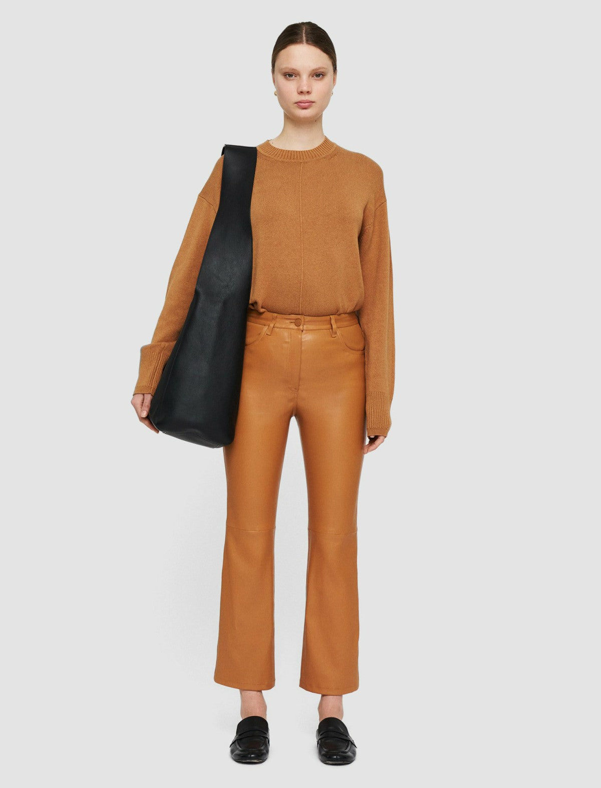JOSEPH Fashion Women Duke Leather Stretch Trousers Clay