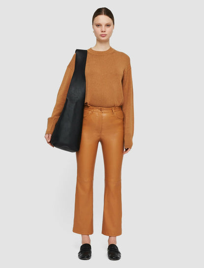 JOSEPH Fashion Women Duke Leather Stretch Trousers Clay