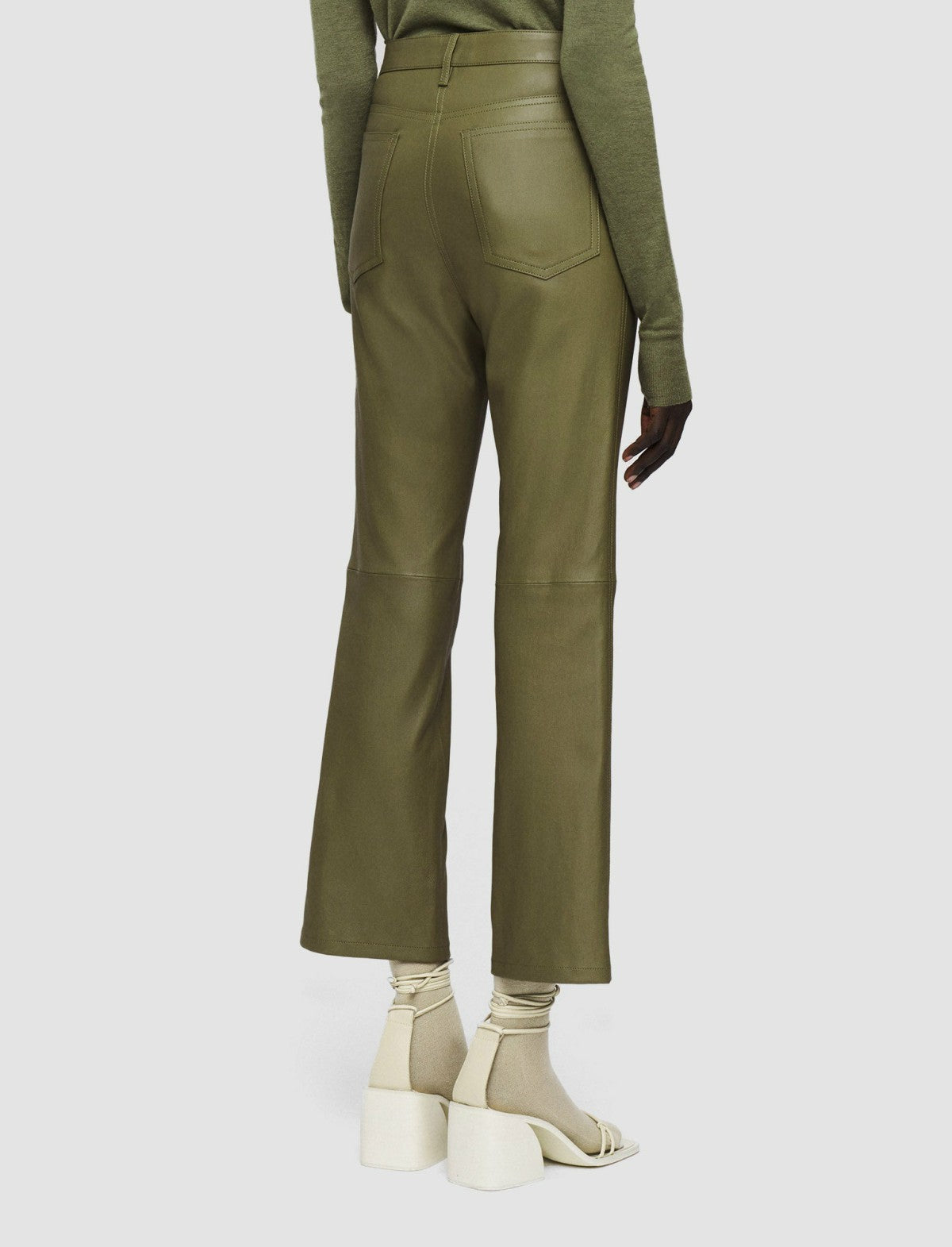 JOSEPH Fashion Women Duke Leather Stretch Trousers Dark Olive