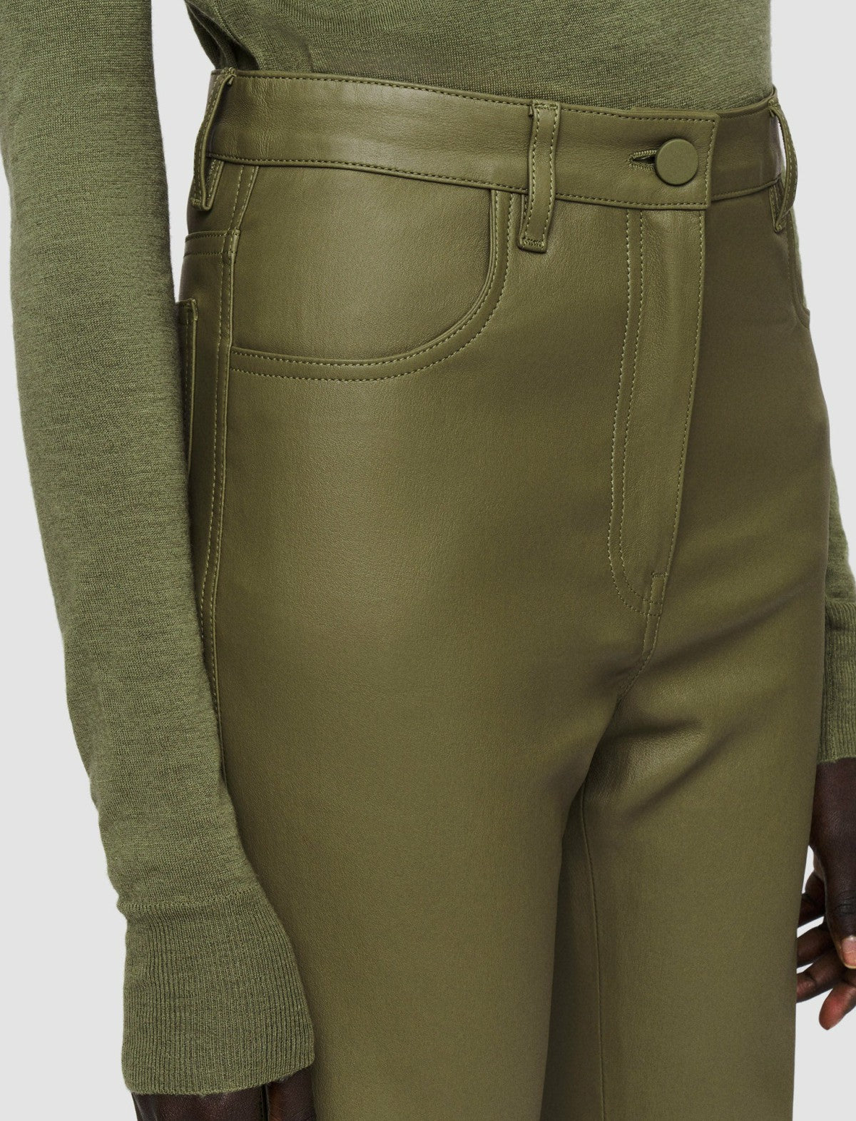 JOSEPH Fashion Women Duke Leather Stretch Trousers Dark Olive