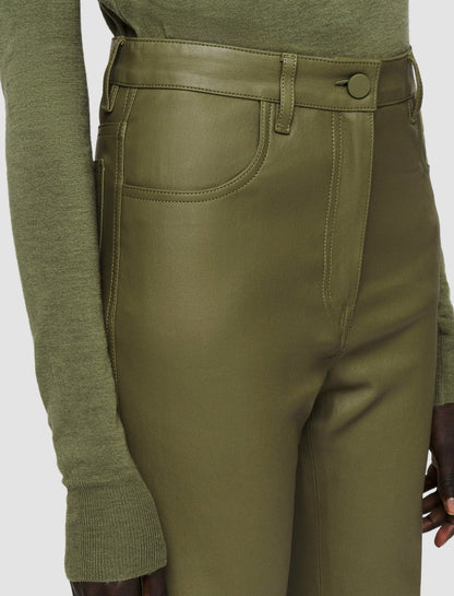 JOSEPH Fashion Women Duke Leather Stretch Trousers Dark Olive