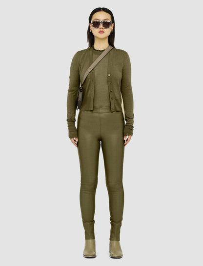 JOSEPH Fashion Women Leather Stretch Leggings Dark Olive
