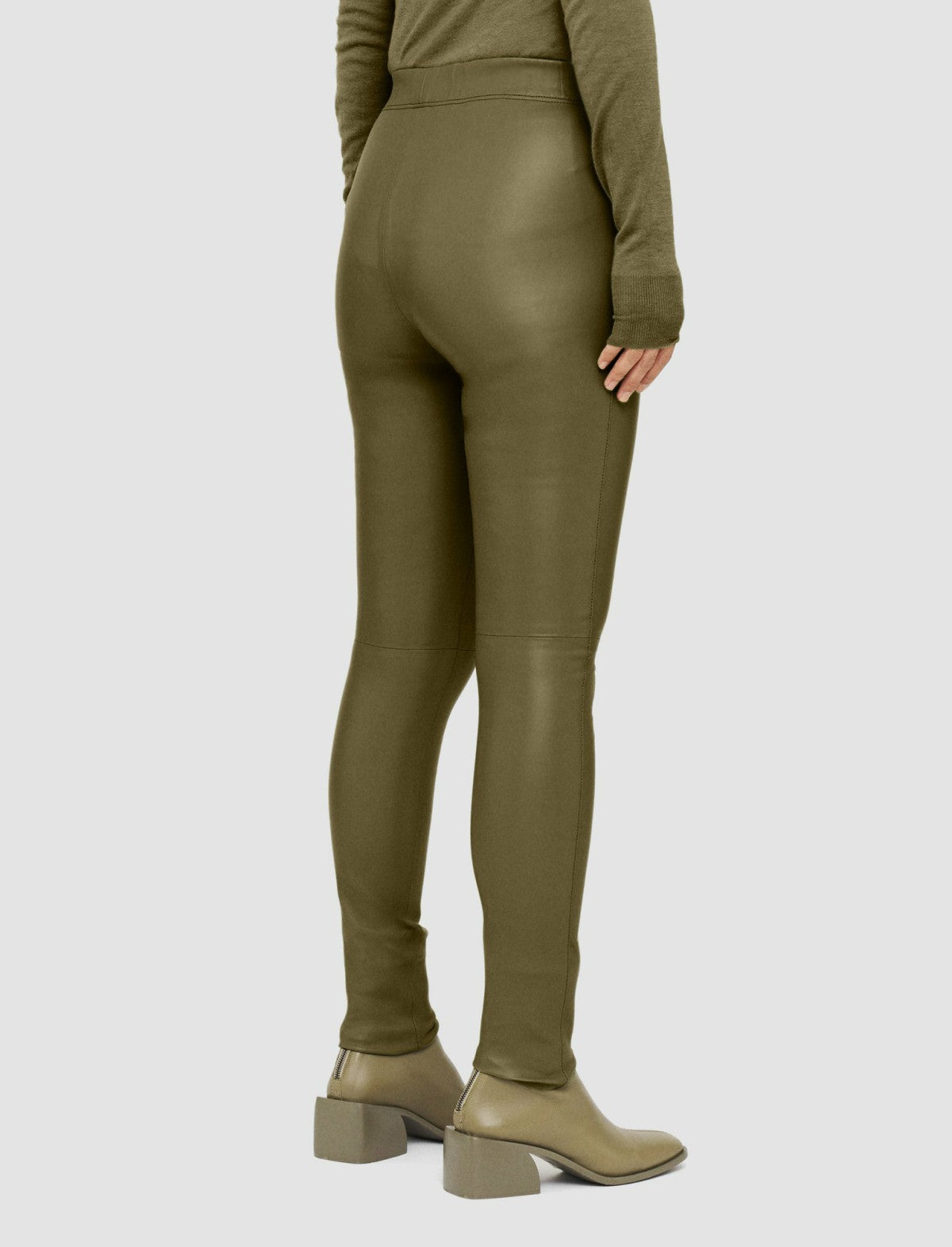 JOSEPH Fashion Women Leather Stretch Leggings Dark Olive