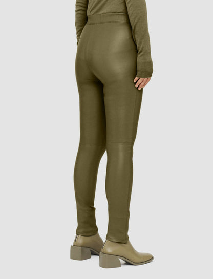 JOSEPH Fashion Women Leather Stretch Leggings Dark Olive