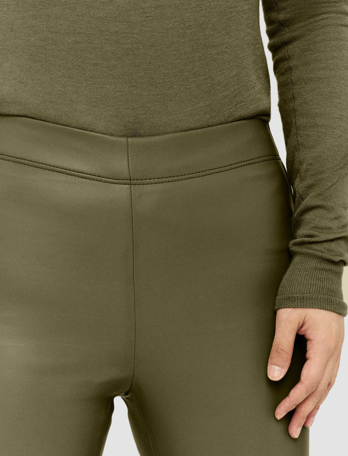 JOSEPH Fashion Women Leather Stretch Leggings Dark Olive