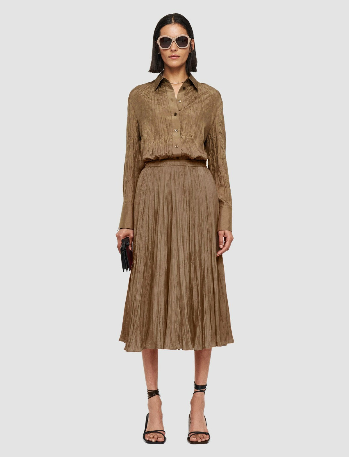 JOSEPH Fashion Women Sully Habotai Silk Skirt Frozen Mocha