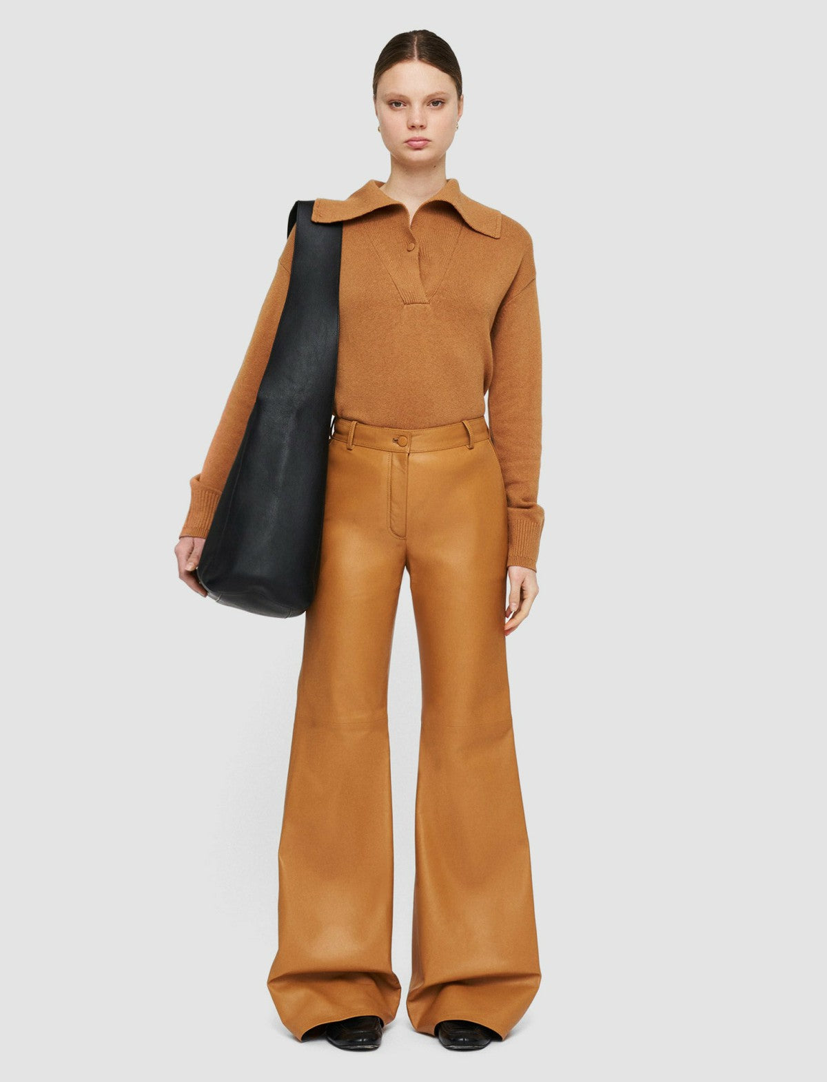 JOSEPH Fashion Women Nappa Leather Tessier Trousers Clay