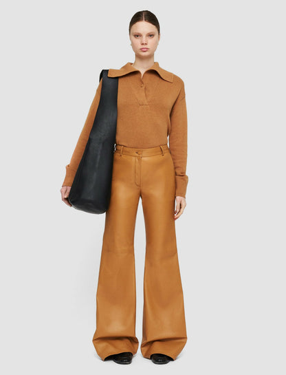 JOSEPH Fashion Women Nappa Leather Tessier Trousers Clay
