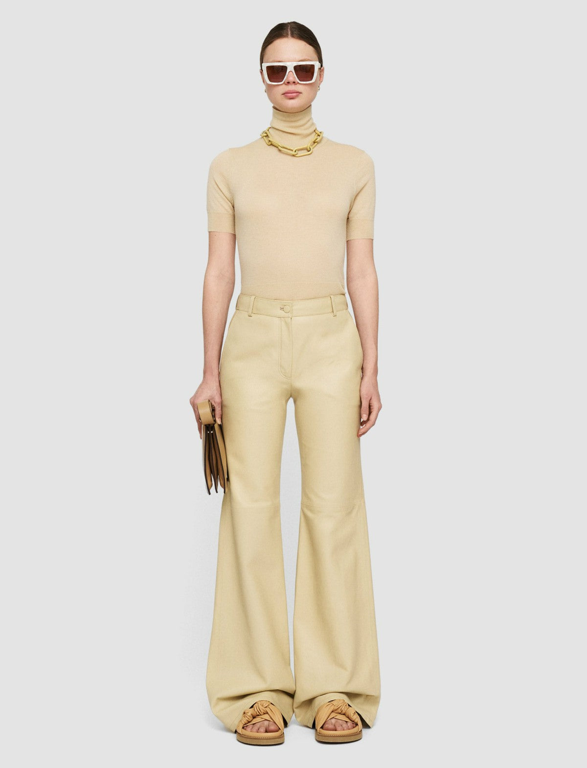 JOSEPH Fashion Women Nappa Leather Tessier Trousers Safari