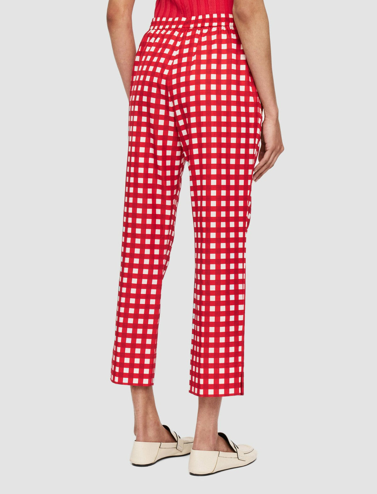 JOSEPH Fashion Women Vichy Cotton Silk Tottenham Trousers Crimson Combo