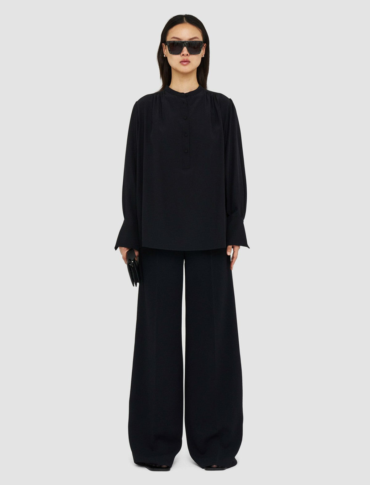 JOSEPH Fashion Women Silk Crepe de Chine Buci Blouse Black