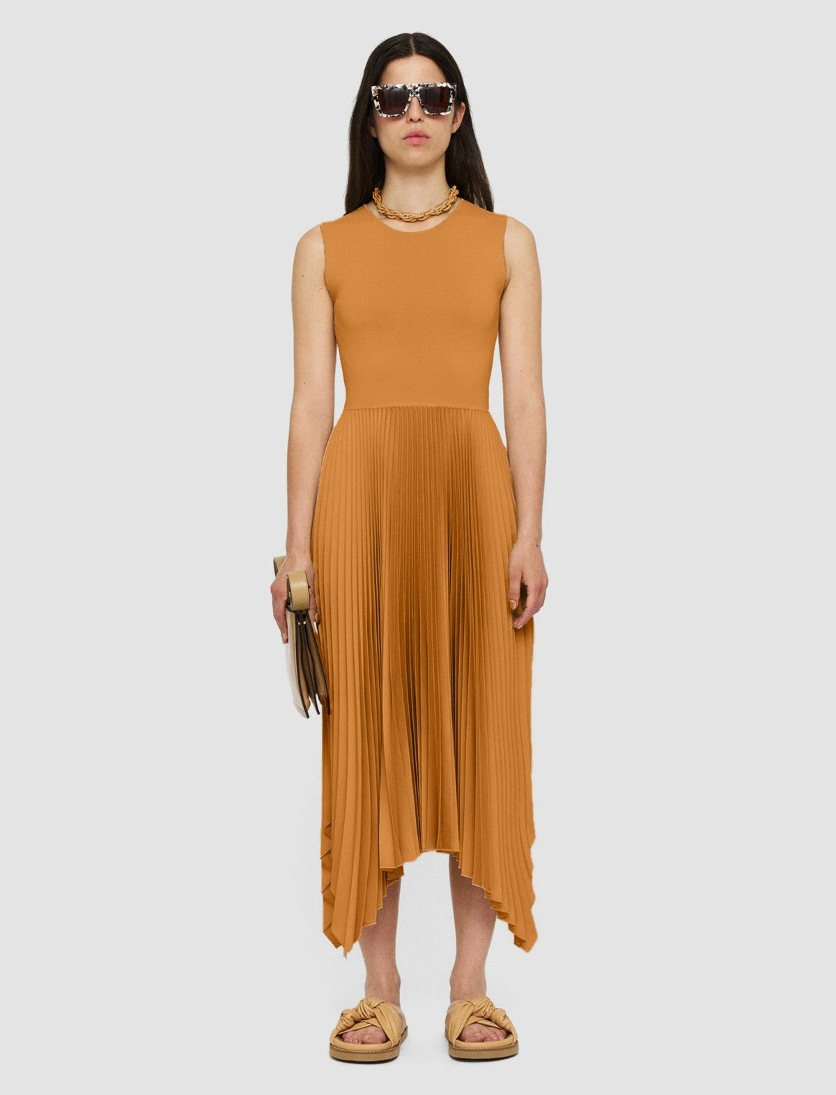 JOSEPH Fashion Women Knit Weave Plissé Dera Dress Clay