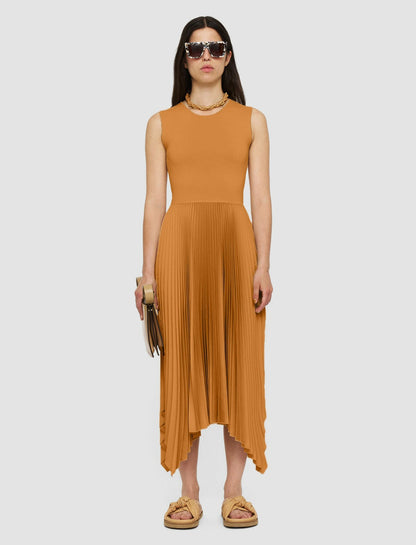 JOSEPH Fashion Women Knit Weave Plissé Dera Dress Clay