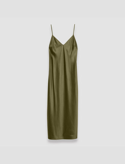 JOSEPH Fashion Women Silk Satin Clea Dress Dark Olive