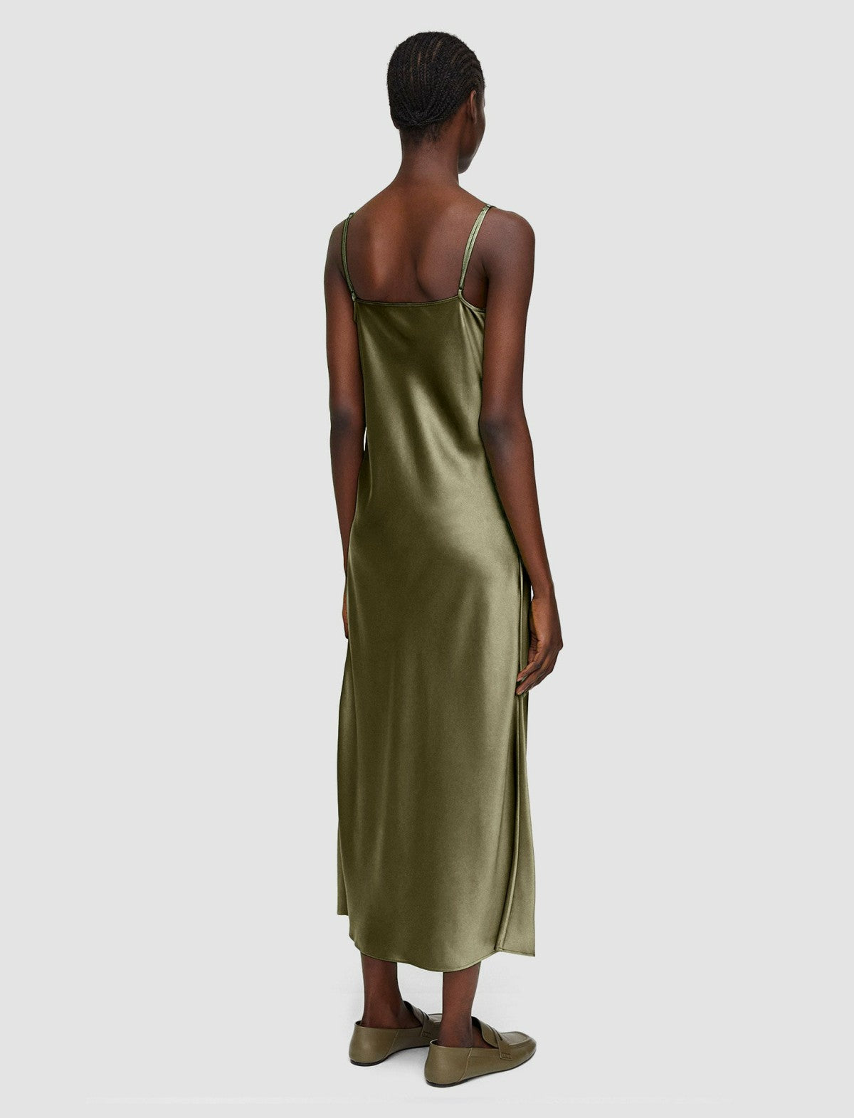 JOSEPH Fashion Women Silk Satin Clea Dress Dark Olive