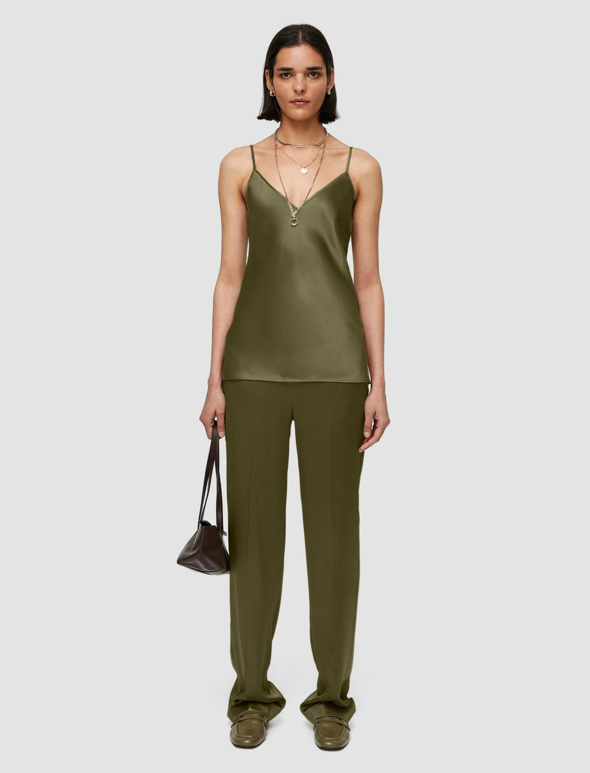 JOSEPH Fashion Women Clea Silk Satin Camisole Dark Olive