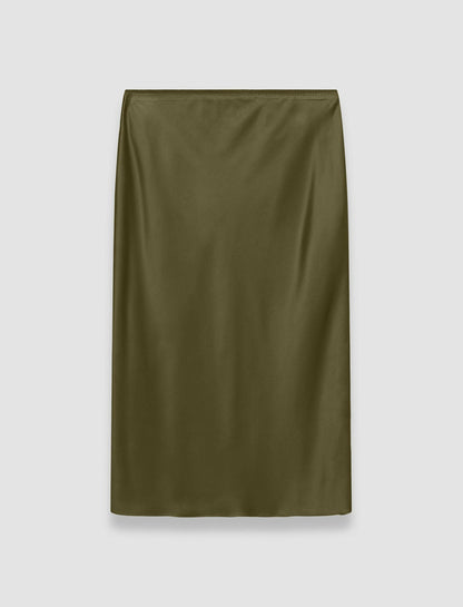 JOSEPH Fashion Women Isaak Silk Satin Skirt Dark Olive