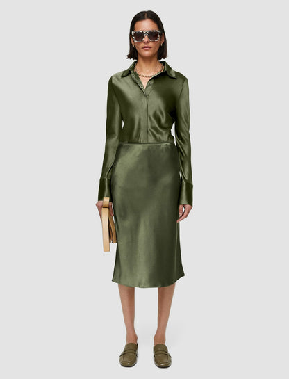 JOSEPH Fashion Women Isaak Silk Satin Skirt Dark Olive
