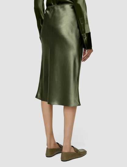 JOSEPH Fashion Women Isaak Silk Satin Skirt Dark Olive