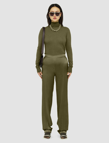 JOSEPH Fashion Women Tova Silk Satin Trousers Dark Olive