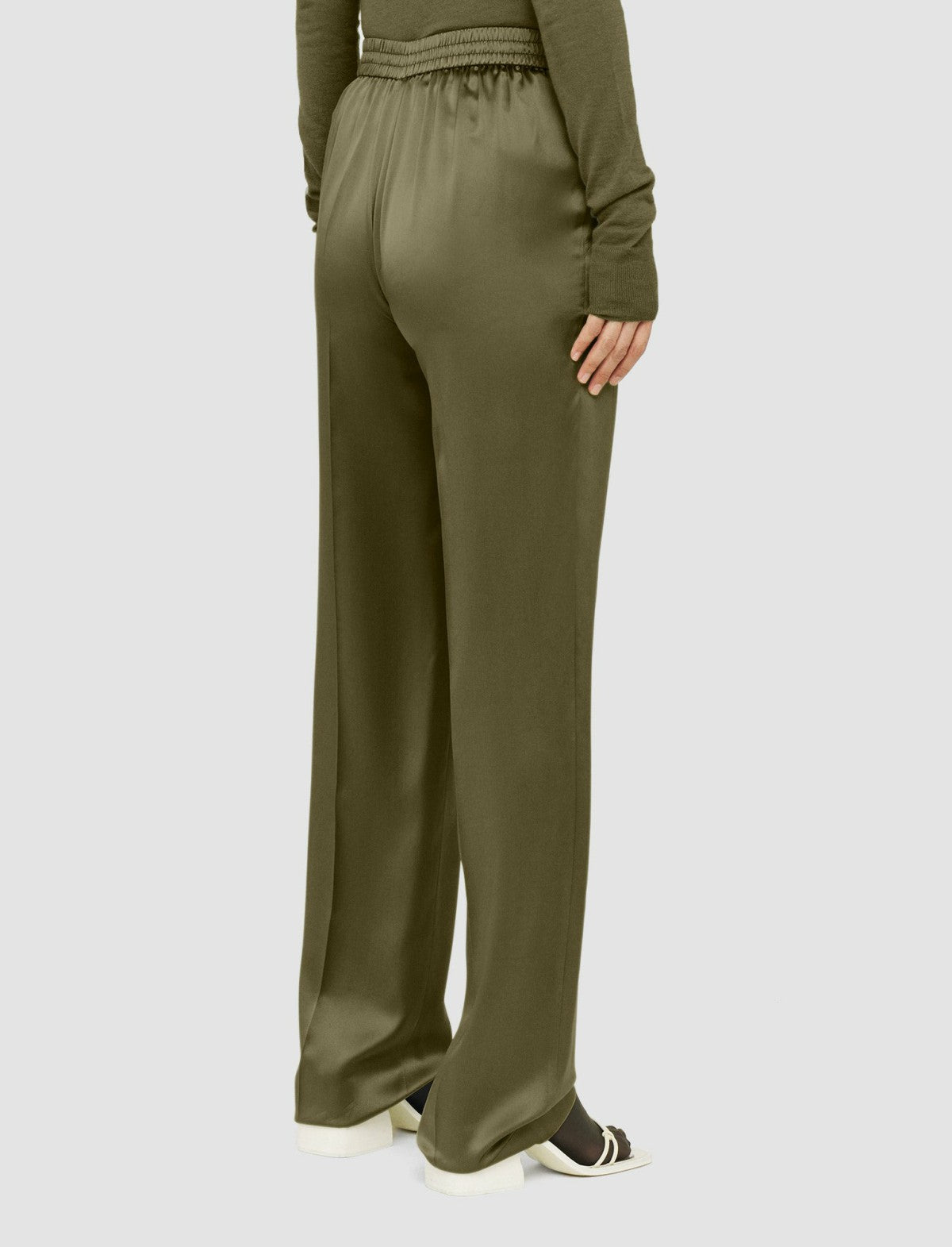 JOSEPH Fashion Women Tova Silk Satin Trousers Dark Olive