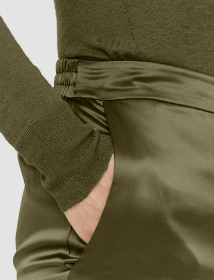 JOSEPH Fashion Women Tova Silk Satin Trousers Dark Olive