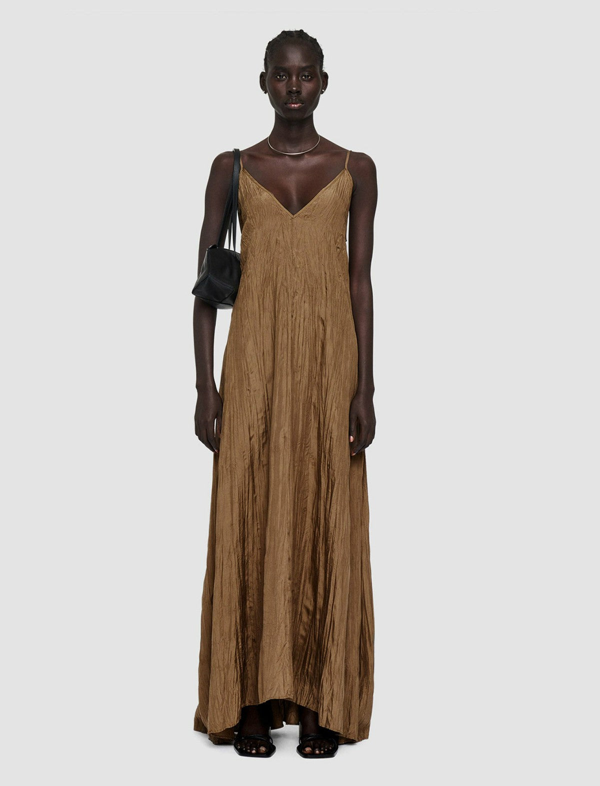 JOSEPH Fashion Women Habotai Silk Daniele Dress Frozen Mocha