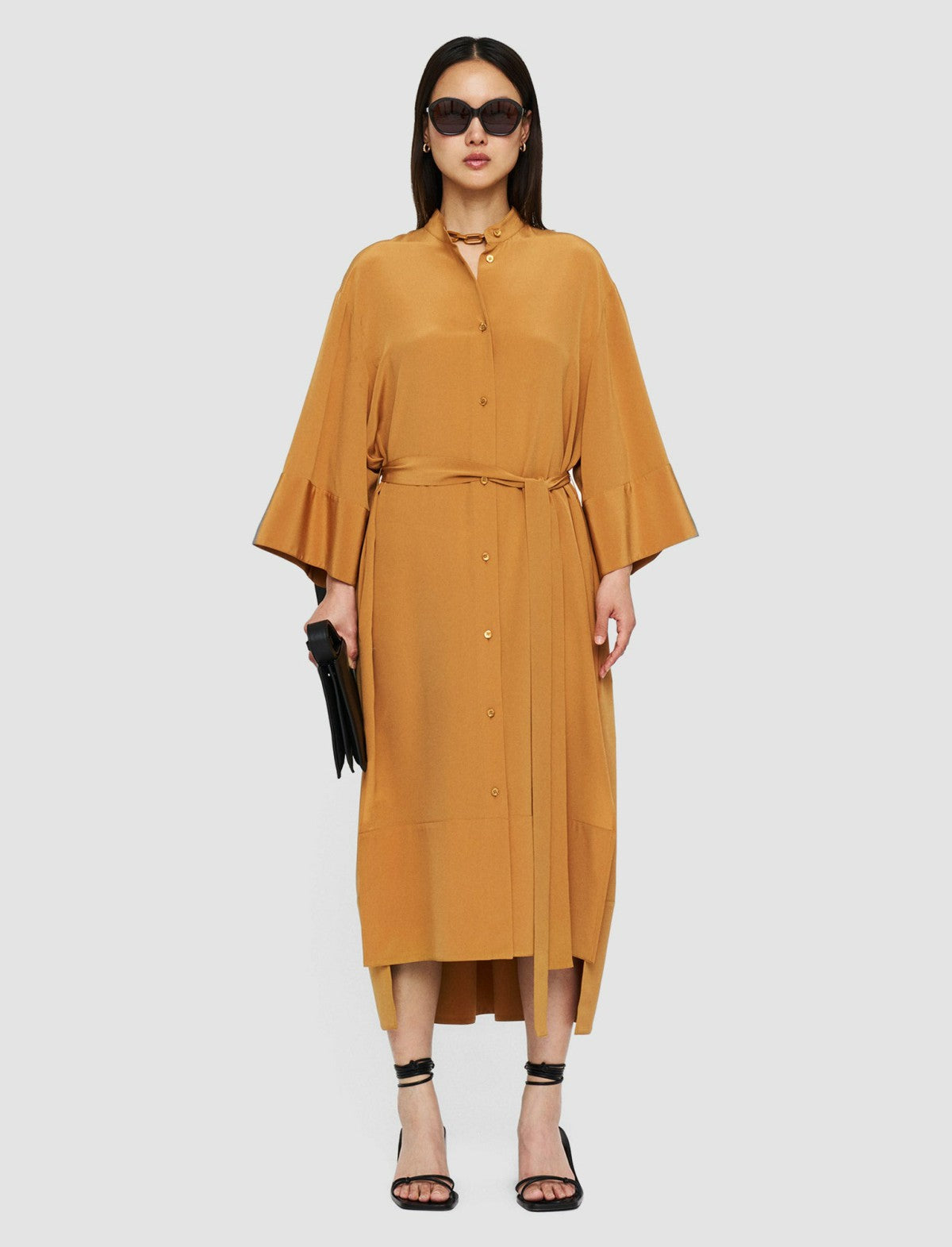JOSEPH Fashion Women Darius Crepe de Soie Silk Dress Clay