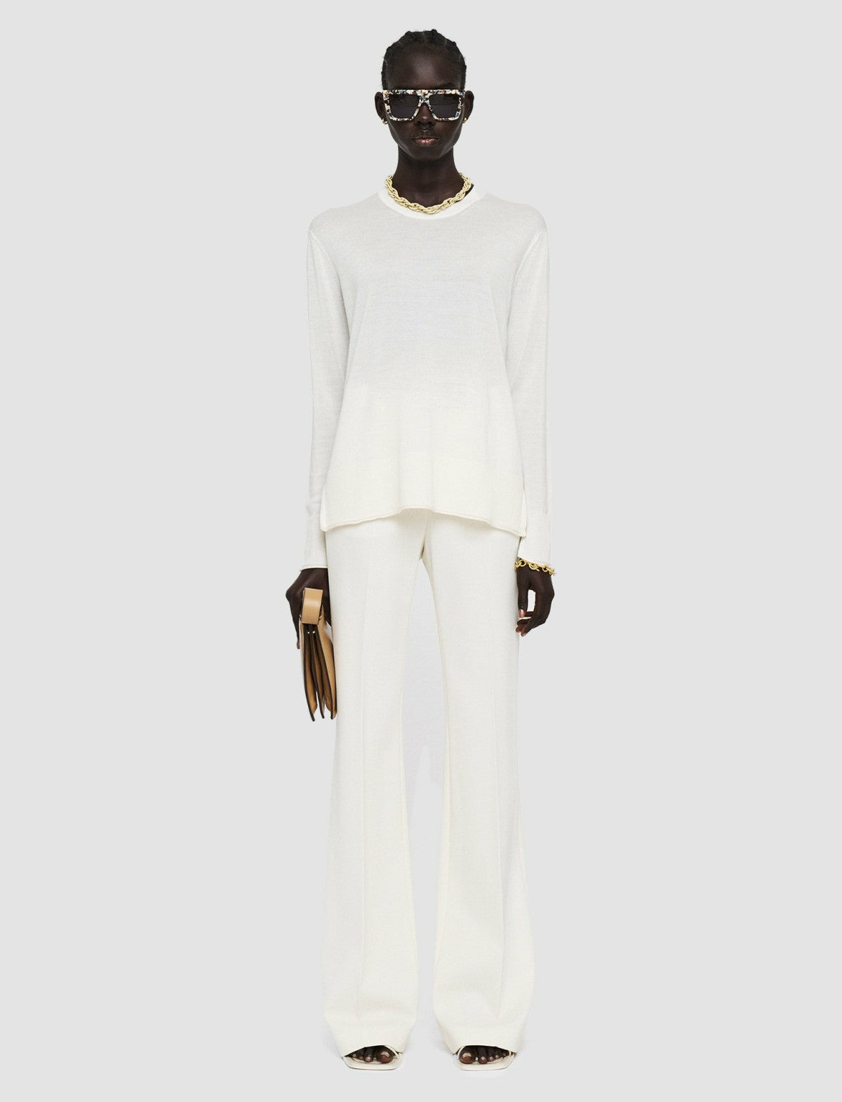 JOSEPH Fashion Women Super Fine Merino Silk Round Neck Jumper Oyster White