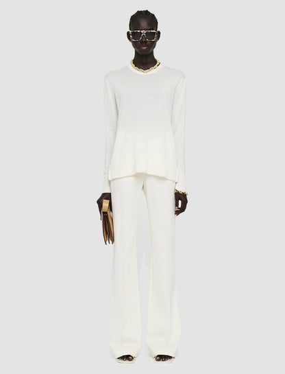 JOSEPH Fashion Women Super Fine Merino Silk Round Neck Jumper Oyster White